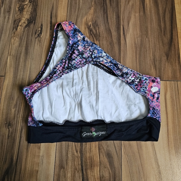 Grata Design One Shoulder Top, Pole, Aerial Fitness-Floral Medium - Picture 4 of 5